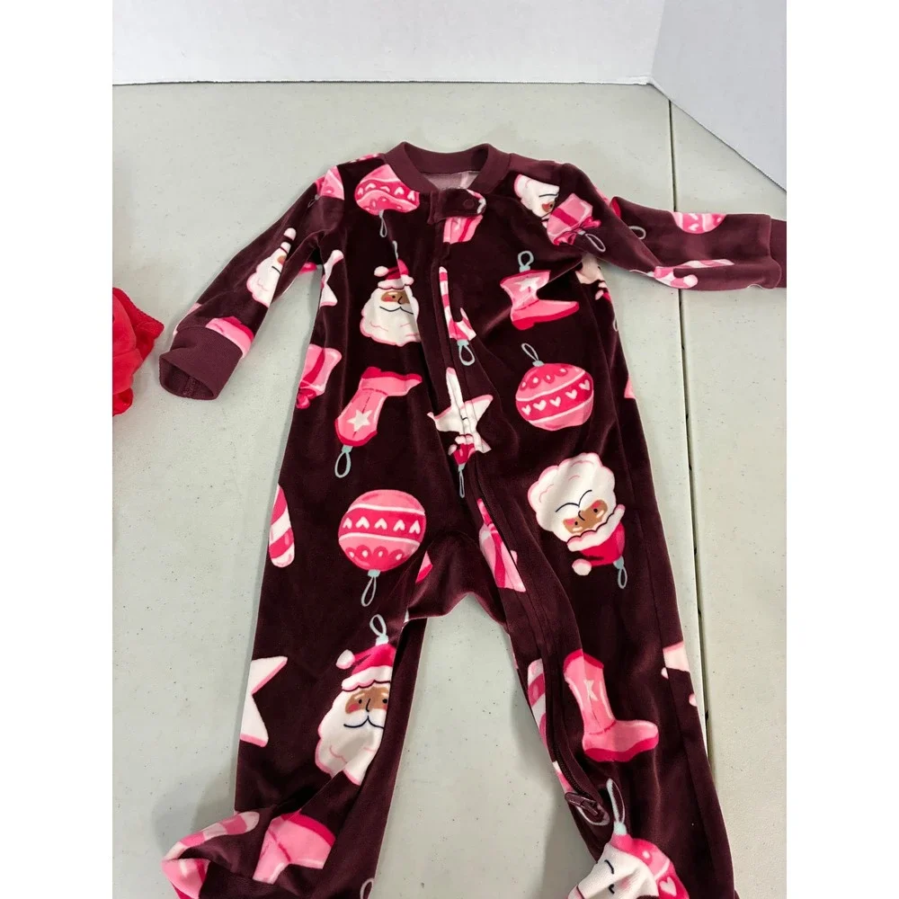 Carters Baby Christmas Pajamas Lot 3 Piece Set 3M 3-6M Reindeer Santa Footie Zip
